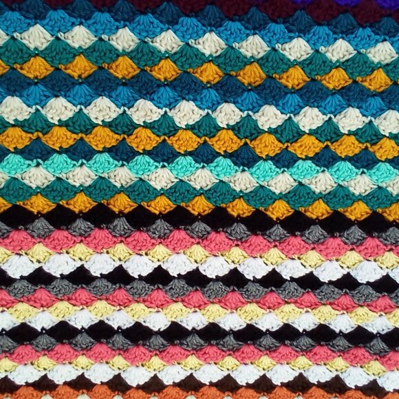 Handed crafted crochet throw blanket,  color multicolored, size 45 W,  58 1/2  L - Picture 3 of 3